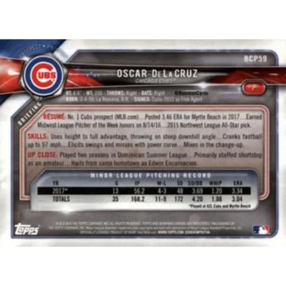 2018 Bowman Chrome Prospects Oscar De La Cruz BCP59 Chicago Cubs